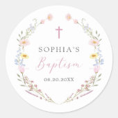 Sticker Rond Boho Wildflower Floral Girl Baptism (Devant)