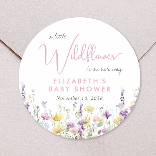 Sticker Rond Boho Wildflower Watercolor Baby Shower