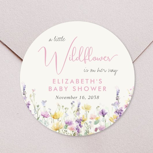 Sticker Rond Boho Wildflower Watercolor Baby Shower