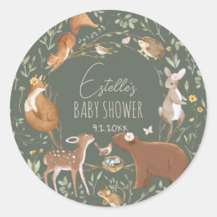 Sticker Rond Boho Woodland Animaux Forest Friends Baby shower