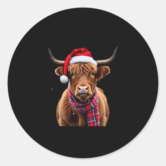 Sticker Rond Boho Xmas Christmas Highland Cow T-Shirt (2) (Devant)