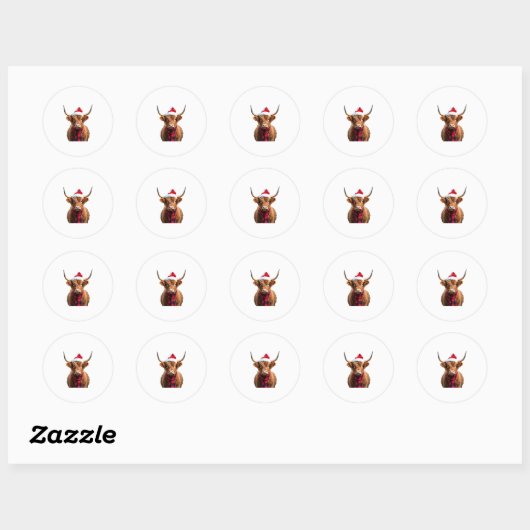 Sticker Rond Boho Xmas Christmas Highland Cow T-Shirt (3) (Feuille)