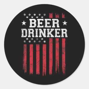 Sticker Rond Boire de bière Drapeau américain USA Patriot Patri