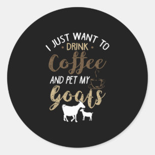 Sticker Rond Boire du café avec des chèvres