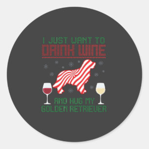 Sticker Rond Boire du vin câliner Retriever d'or Noël