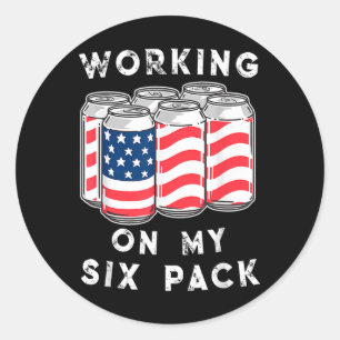 Sticker Rond Boire le 4 juillet - Je travaille sur mes abdomina
