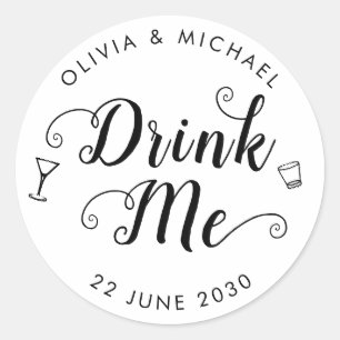 Sticker Rond Boire Moi Mariage Tirer Vin Verre Favoriser