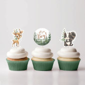 Sticker Rond Bois Animaux baby shower Cupcake Topper