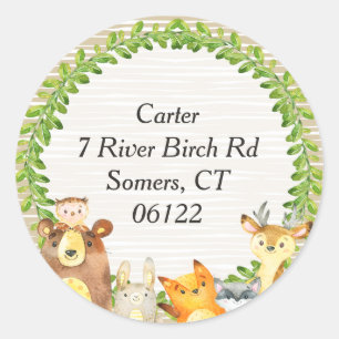 Sticker Rond Bois Animaux Baby shower Enveloppe Sceau Adresse