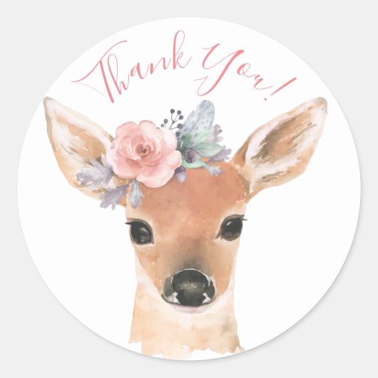 Sticker Rond Bois Animaux Cerfs Aquarelle Typographie Nom (Devant)