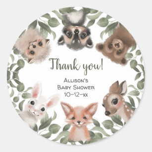 Sticker Rond Bois animaux forêt amis forêt baby shower mignon