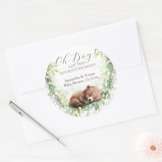 Sticker Rond Bois Animaux Forêt Végétation Bébé Garçon Douche (Enveloppe)