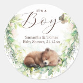 Sticker Rond Bois Animaux Forêt Végétation Bébé Garçon Douche (Devant)