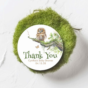 Sticker Rond Bois Animaux Petite Chouette Mossy Merci sauvage