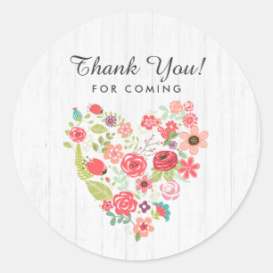 Sticker Rond Bois blanc chic et Merci floral fantaisiste fantai