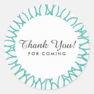 Sticker Rond Bois blanc et Turquoise Merci de couronne de fleur