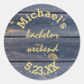 Sticker Rond Bois Bleu Rustique | Monogramme Week-end entre cél (Devant)