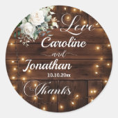 Sticker Rond Bois Brown Chaîne rustique Clair Roses blanches Ma (Devant)