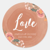 Sticker Rond Bois Brown et Floral Rustique Amour Mariage (Devant)