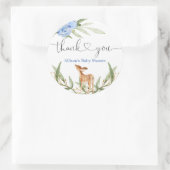 Sticker Rond Bois cerf bleu vert or garçon baby shower (Sac)