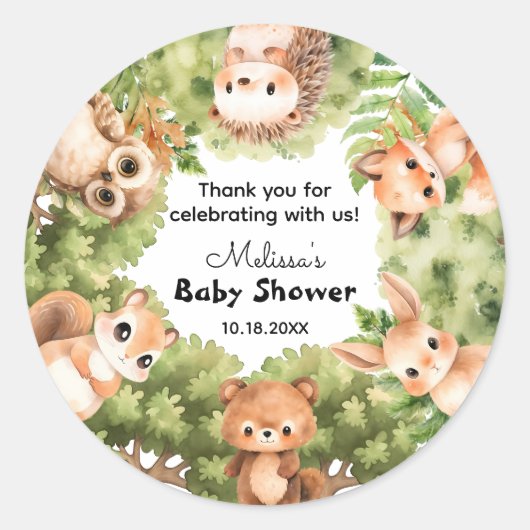 Sticker Rond Bois Charmante Forêt Amis bébé Garçon Douche (Devant)