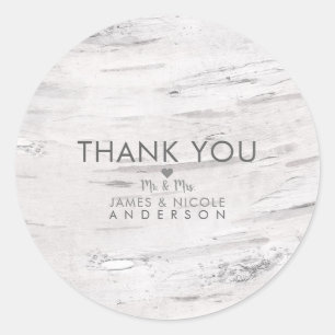 Sticker Rond Bois de bouleau blanc, cadeau de mariage rustique