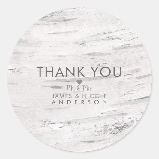 Sticker Rond Bois de bouleau blanc Mariage campagnard rustique  (Devant)