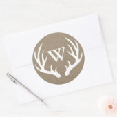 Sticker Rond Bois de cerf blanc rustique Burlap Lettre initiale (Enveloppe)