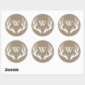 Sticker Rond Bois de cerf blanc rustique Burlap Lettre initiale (Feuille)