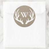 Sticker Rond Bois de cerf blanc rustique Burlap Lettre initiale (Sac)
