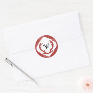 Sticker Rond Bois de cerf Rustique Minimal Monogram Bourgogne