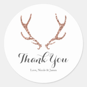 Sticker Rond Bois de cerf rustique pailleté rose Fête Glamour e