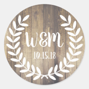 Sticker Rond Bois de grange rustique blanc ferme lauriers
