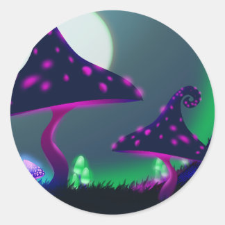 Sticker Rond Bois d'Imaginaire de champignons