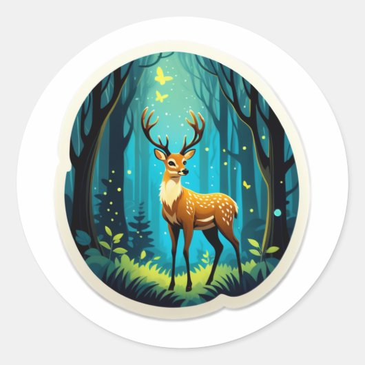 Sticker Rond Bois enchanté du Cerf (Devant)