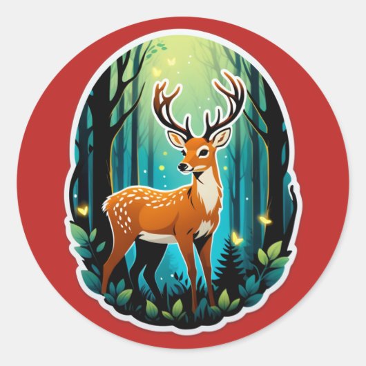Sticker Rond Bois enchanté du cerf (Devant)