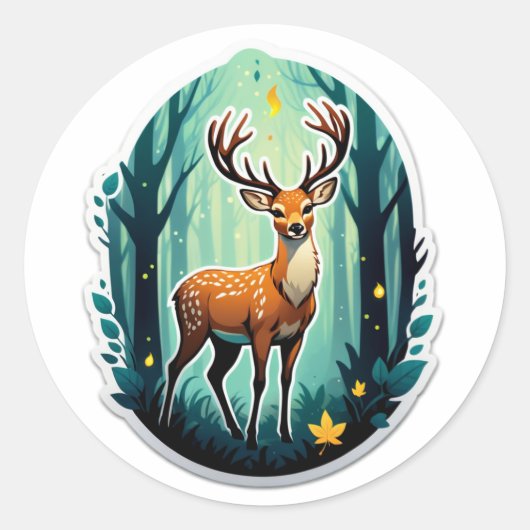 Sticker Rond Bois enchanté du Cerf (Devant)