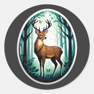 Sticker Rond Bois enchanté du cerf