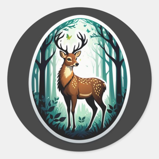 Sticker Rond Bois enchanté du cerf (Devant)