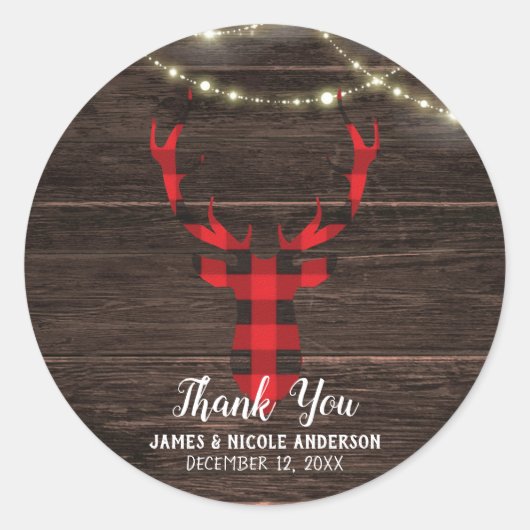 Sticker Rond Bois et lumières Rustiques Plaid Deer Antlers (Devant)