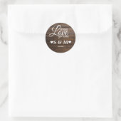 Sticker Rond Bois foncé rustique Répartition Amour Mariage Mono (Sac)