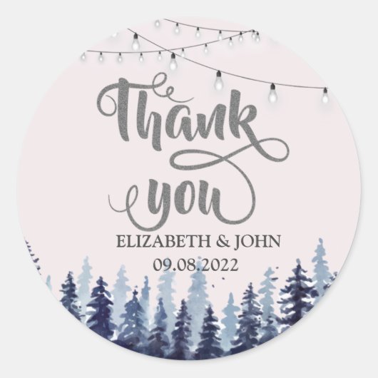 Sticker Rond Bois, Forêt, Pins Arbres Merci Mariage (Devant)