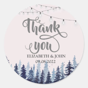 Sticker Rond Bois, Forêt, Pins Arbres Merci Mariage