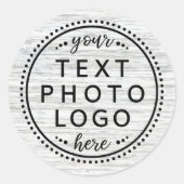 Sticker Rond Bois gris clair ajouter logo personnalisé photo ou (Devant)