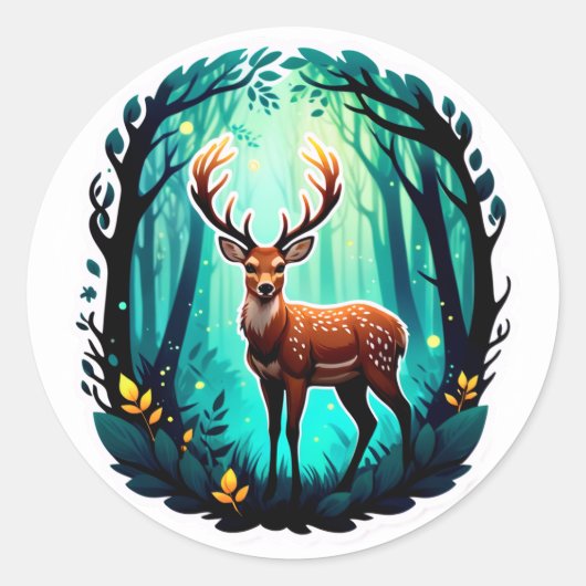 Sticker Rond Bois magique du cerf (Devant)