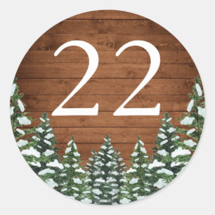 Sticker Rond Bois neigeux & Forêt Pays Pin Anniversaire