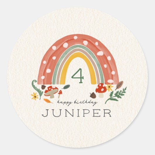 Sticker Rond Bois Rainbow Mushroom Botanique Anniversaire (Devant)