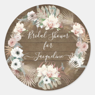 Sticker Rond Bois rustique Blanc Floral Palm Verdure Foliage