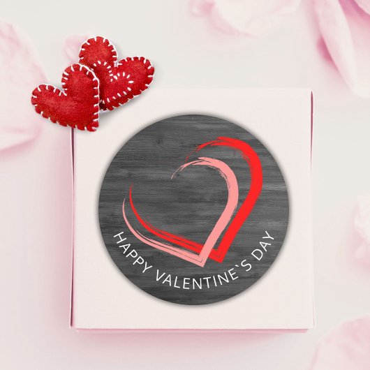 Sticker Rond Bois rustique Bonne Saint Valentin Deux coeurs