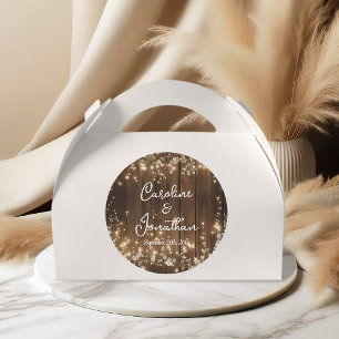 Sticker Rond Bois Rustique Chaîne éclaire Blanc Floral Mariage